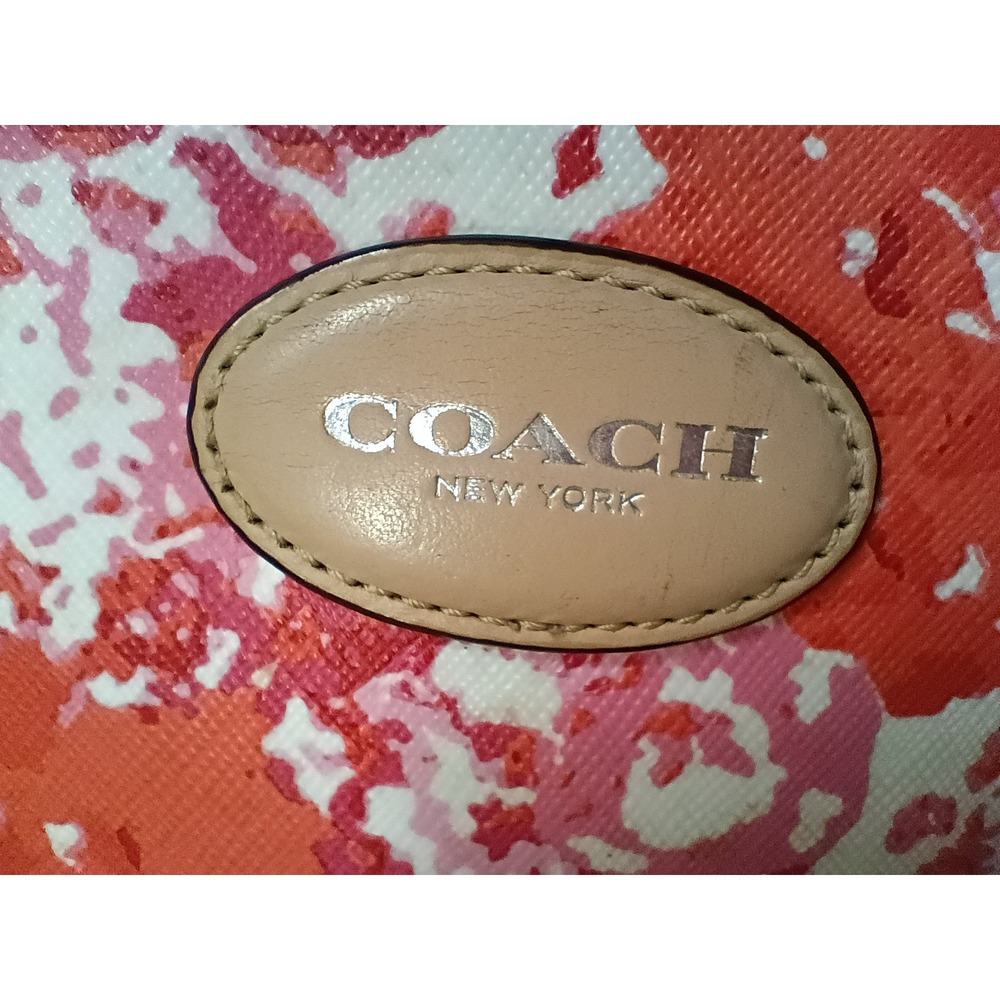 COACH Peyton Large Pink, Red & Orange Absract Floral Print Tote Bag - EUC - Picture 8 of 9